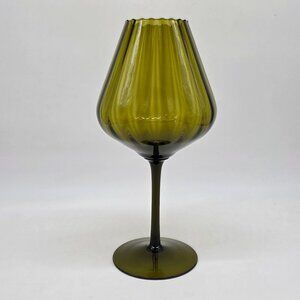VTG Empoli Green Large Fluted Optic Glass Goblet Vase Brandy Snifter 13.5" Tall